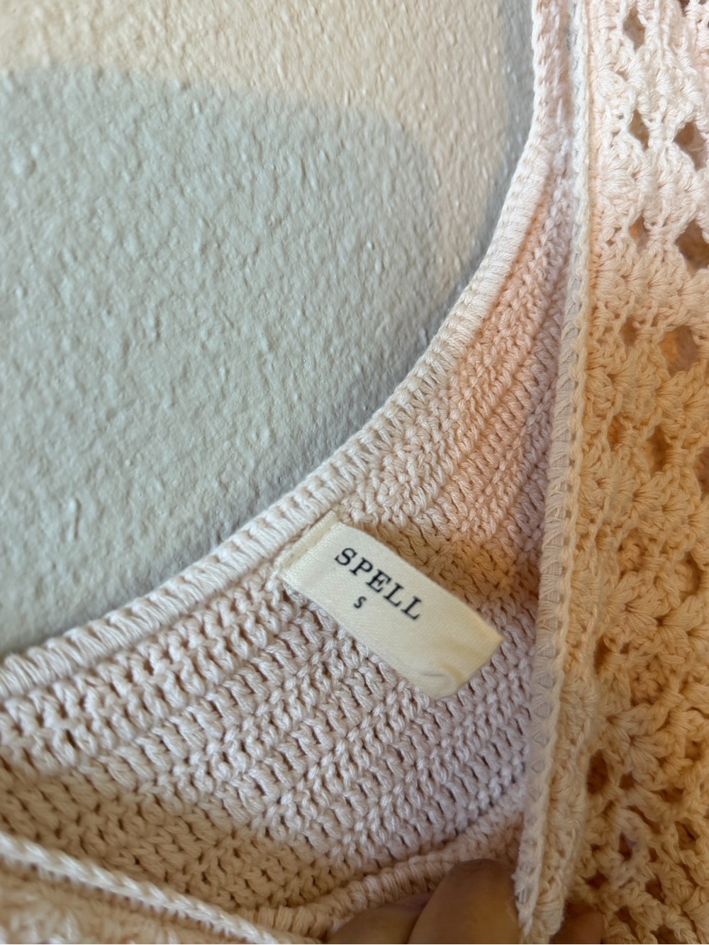 Spell Iluka Crochet Organic Cotton Maxi Dress Blush Pink Off Shoulder Boho Small - Picture 12 of 17